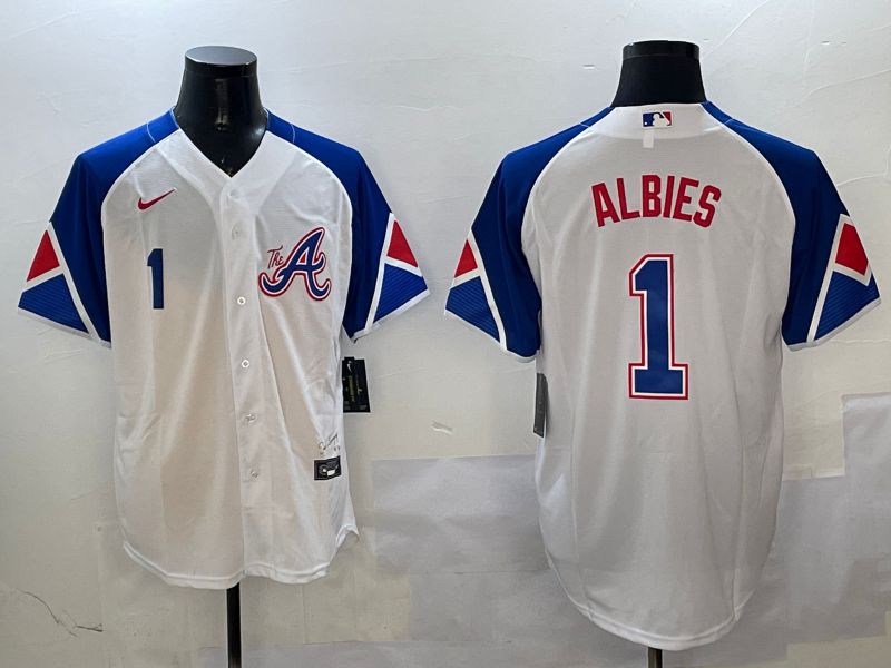 Men Atlanta Braves #1 Albies White City Edition 2025 Nike MLB Jersey style 6